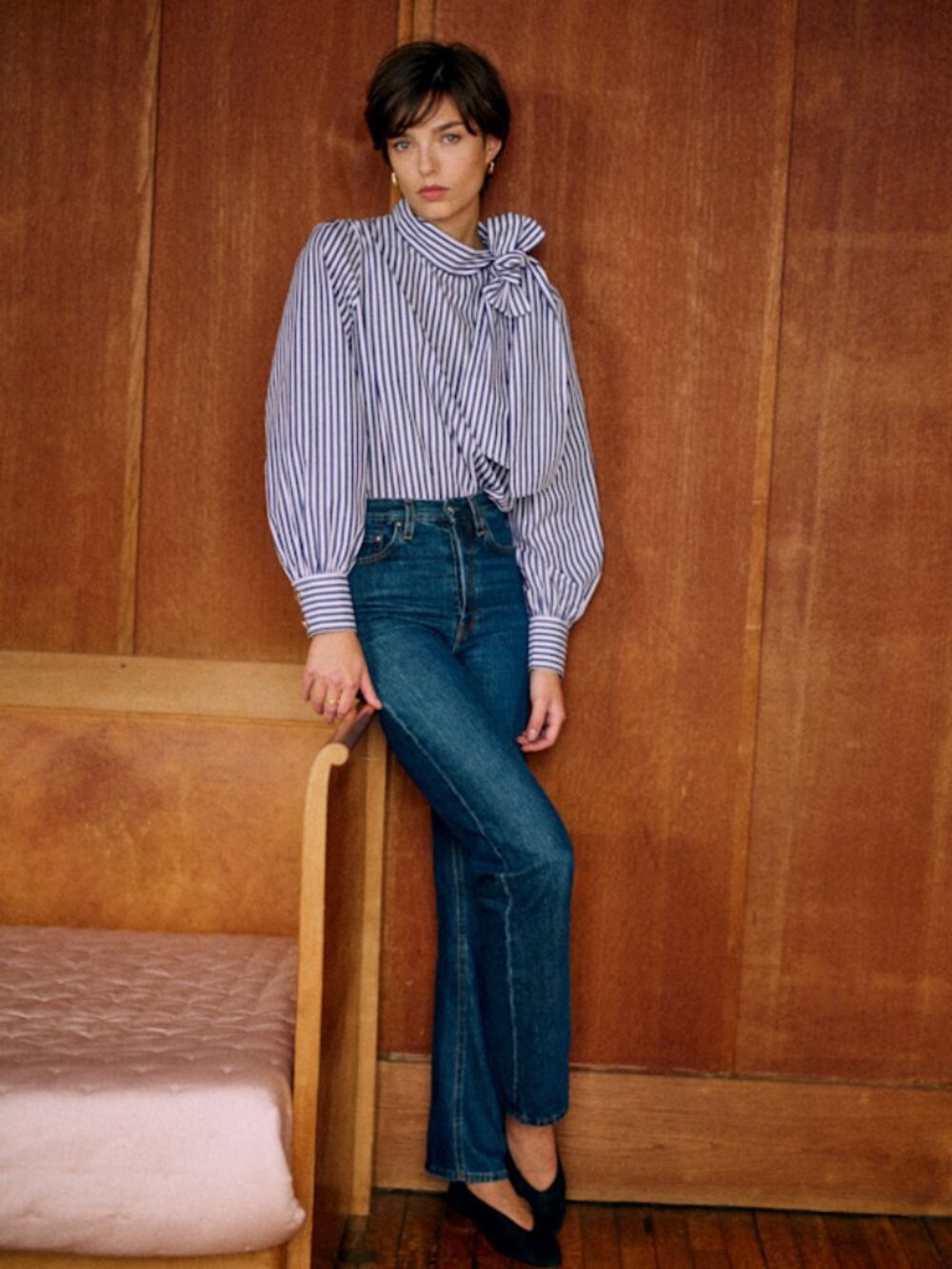 Sézane x Maria de la Orden Coleta Shirt Ecru Blue Stripes FR 40 US 8 Limited Ed